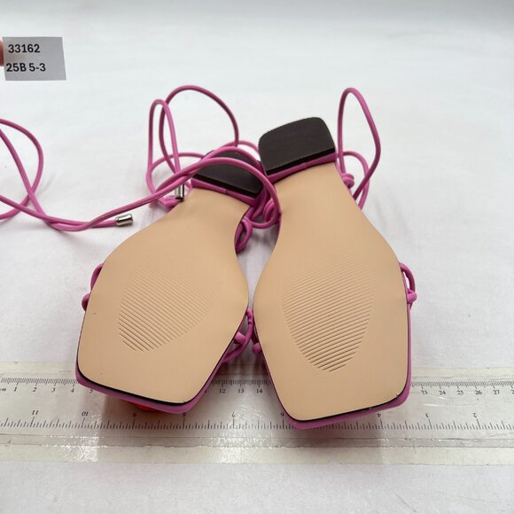 FOWT Purple Orange Flowers Open Toe Sandals Sexy Lace up Flats Dressy Shoes - Picture 7 of 8